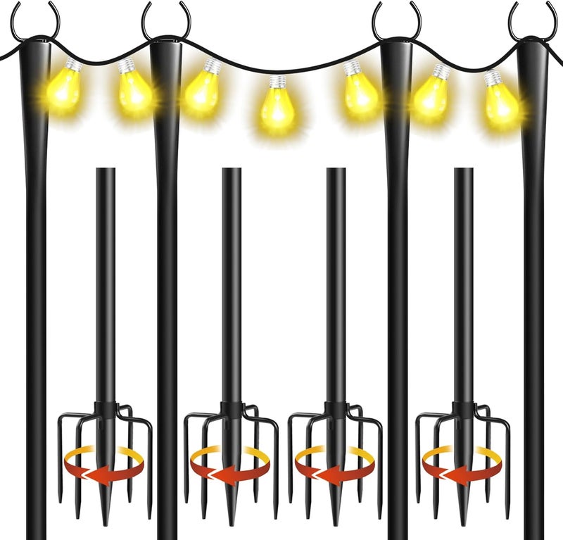 Cymuber 4 Pack 10Ft String Light Poles, Metal Poles with Fork for Outside Lights,Outdoor Metal Light Stand with Fence Brackets Hanging Lights for Garden Patio Wedding Backyard - Image 1